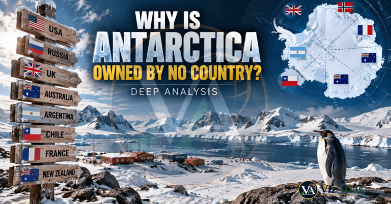 Why is Antarctica owned by no country? Map of Antarctica showing historical territorial claims by countries including the United Kingdom, Argentina, Chile, France, Norway, Australia, Russia, and the United States.